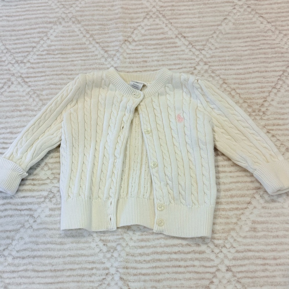 Ralph Lauren Cream Cable Knit Cardigan - 6 months